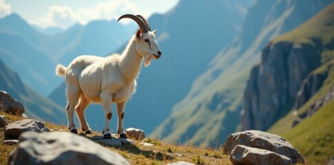 goat standing on rocky terrain, animal, goat, profile