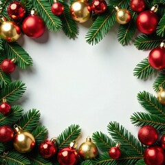 Gold and Red Christmas Garland with Elements, berries, red garland, evergreen branches