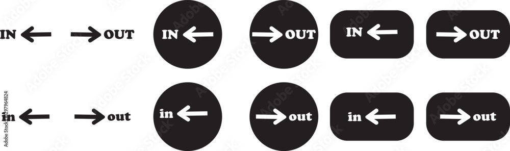 Aufkleber in out arrow icons set. simple arrow big vector collection isolated on transparent background. red o