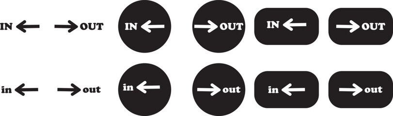 Fototapeta premium IN OUT arrow icons set. Simple arrow big vector collection isolated on transparent background. Red or green street sign with flat arrow pointing right and left signboard on road for pointing direction