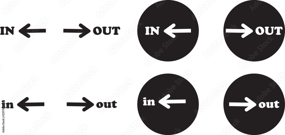 Poster in out arrow icons set. simple arrow big vector collection isolated on transparent background. red o