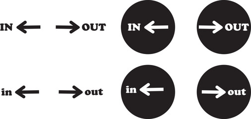 IN OUT arrow icons set. Simple arrow big vector collection isolated on transparent background. Red or green street sign with flat arrow pointing right and left signboard on road for pointing direction