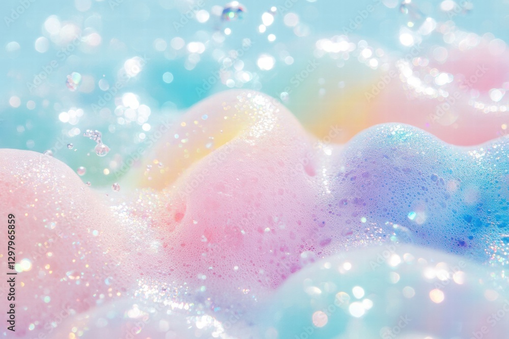 Poster colorful bubbles create a dreamy and whimsical atmosphere in soft pastel hues. generative ai