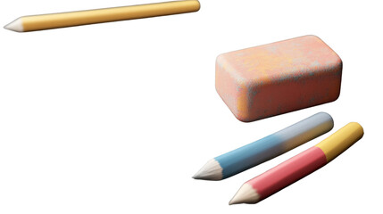 Obraz premium School Supplies: A vibrant assortment of school supplies, featuring colorful chalks and a soft eraser, invites creativity and learning