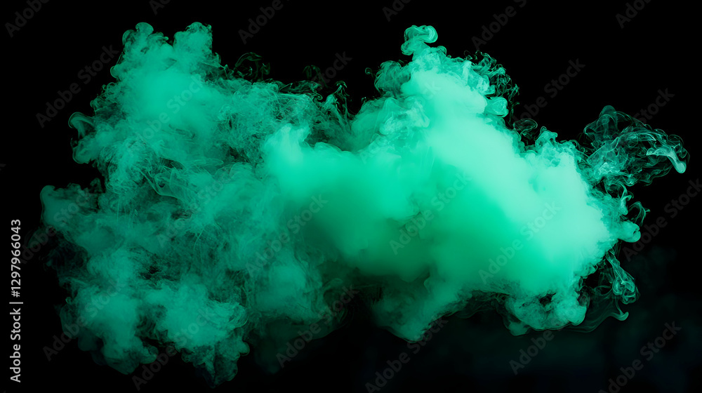 Poster abstract green smoke cloud against a black background displaying a dynamic flowing texture