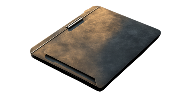 Vintage Clipboard: An aged and worn clipboard, exuding a sense of classic utility and historical charm. The textured surface and weathered hardware tell a story of use and purpose.