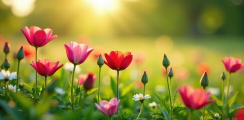 Obraz premium Group of flowers in a field , colorful, garden, nature