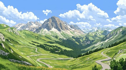 Naklejka premium Scenic Mountain Drive with Winding Roads and Overlooks