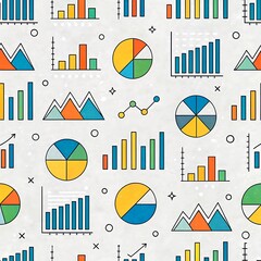 Colorful business charts graphs data analysis infographic background set icon trend sales report