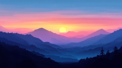 Fototapeta premium Scenic Sunset Over Mountains with Beautiful Colors