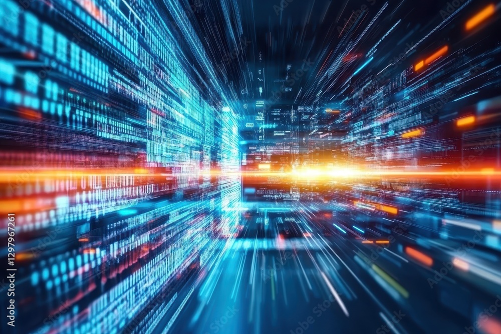 Poster vivid abstract representation of fast-paced digital world illuminated by bright light and dynamic li