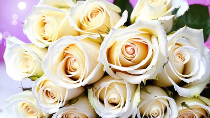 bouquet of white roses close up