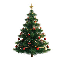 Fototapeta premium A Christmas tree with ornaments and a star, isolated on a transparent background