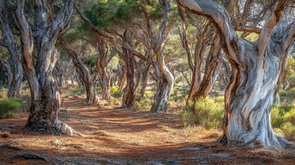 Serene Forest Pathway Under Gentle Light