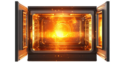 Fototapeta premium Open Oven: The oven's door opened, and the intense heat illuminates the interior, a visual of cooking and modern technology.