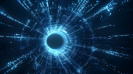 Obraz premium Abstract Digital Tunnel Of Blue Light Data Flow In Dark Background