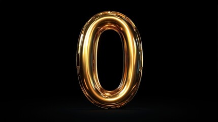 Golden '0' numeral against black background, with reflective surface and highlights