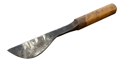 Artisan's Blade: An antique, weathered knife with a wooden handle, showcasing the marks of craftsmanship and time, ready for various tasks. 