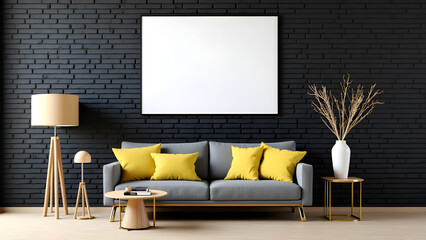 Mockup of a Blank Poster on a Living Room Wall with a Cozy House Background