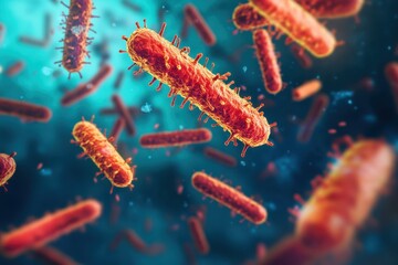 Microscopic view captures vibrant bacteria dancing in fluid environment illuminating cellular life at its tiniest. Generative AI