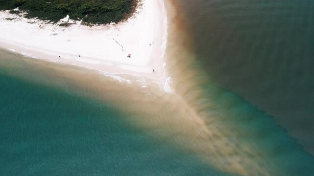 Aerial view of the sandy beach named Daniela located on the north of Santa Catarina island, Florianopolis, Brazil