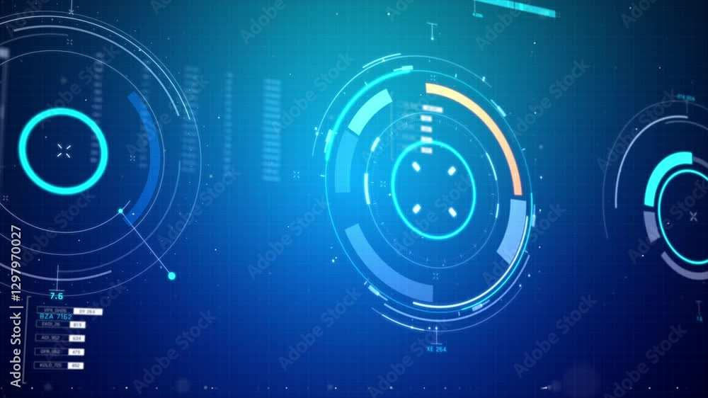 Poster Circle rotate  HUD head up display interface template universal technology line and frame video overlay futuristic with basic geometry line element. Video template widescreen aspect ratio