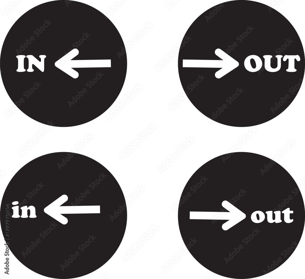Poster in out arrow icons set. simple arrow big vector collection isolated on transparent background. red o