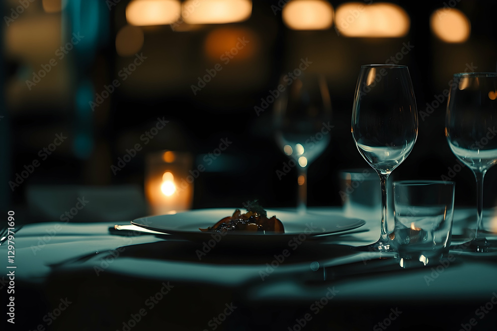 Poster sophisticated dinner setting with wine glasses and candle light creating an elegant and inviting atm