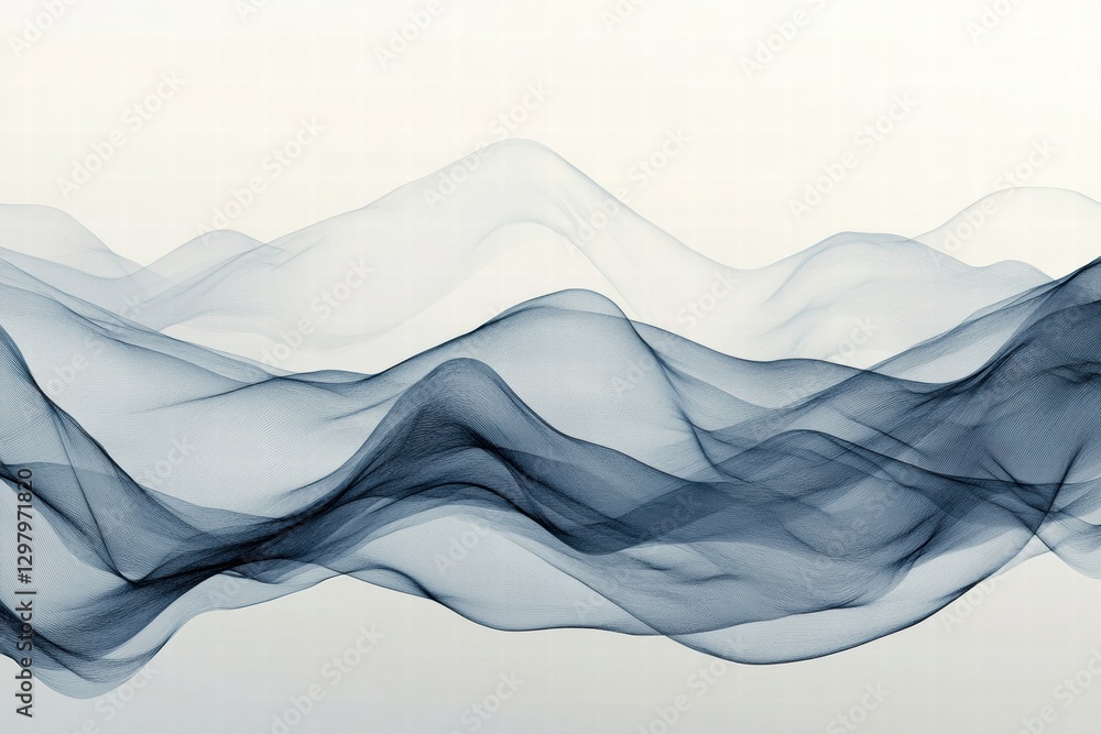 Poster dynamic waves of flowing fabric create an abstract pattern with soft gradients and serene colors in 