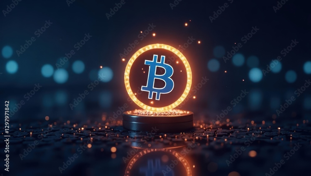 Poster asset tokenization. lit bitcoin is sitting on top of table