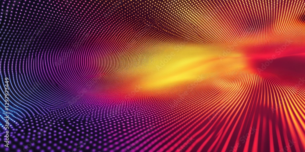 Poster abstract visualization of curved space with vibrant colors and dots