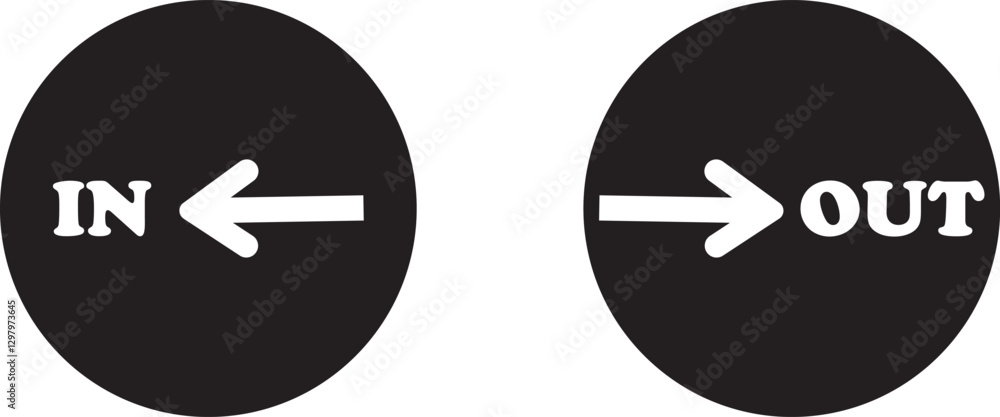 Poster in out arrow icons set. simple arrow big vector collection isolated on transparent background. red o