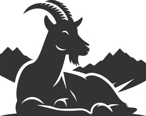 Goat lying down on a mountain ridge animal vector silhouette