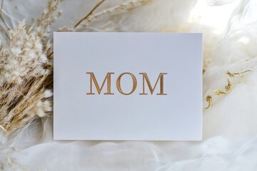 Naklejka premium Heartfelt card celebrating Mother's love with elegant design and soft floral backdrop for a special occasion. Generative AI