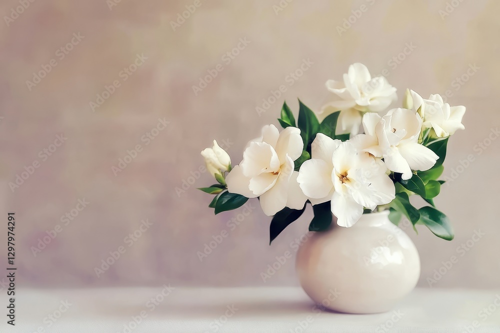 Aufkleber elegant white flowers in a simple vase create a serene and beautiful atmosphere in a softly lit spac