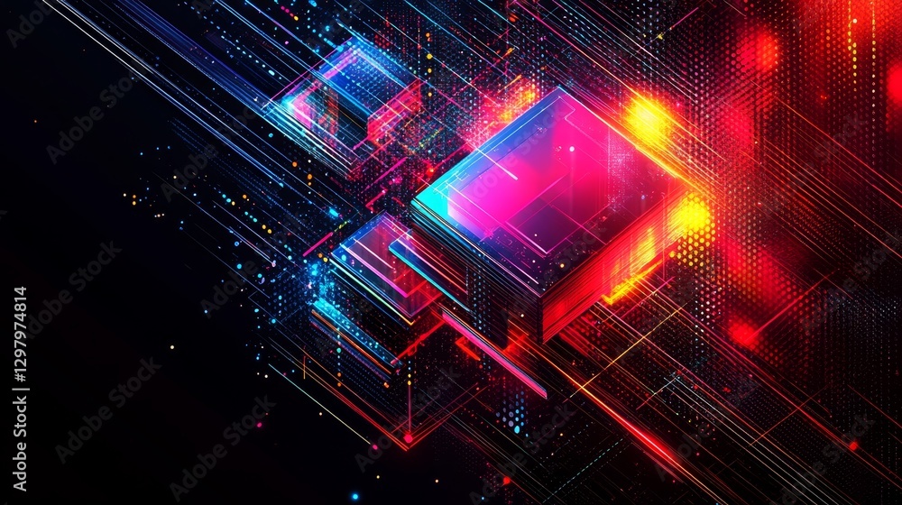 Poster abstract luminous data stream with dynamic bokeh a colorful depiction of digital connectivity and te