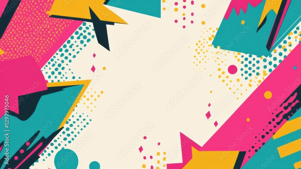 Aufkleber Vibrant geometric shapes and patterns create a lively background for creative designs and artwork in bright colors. Generative AI