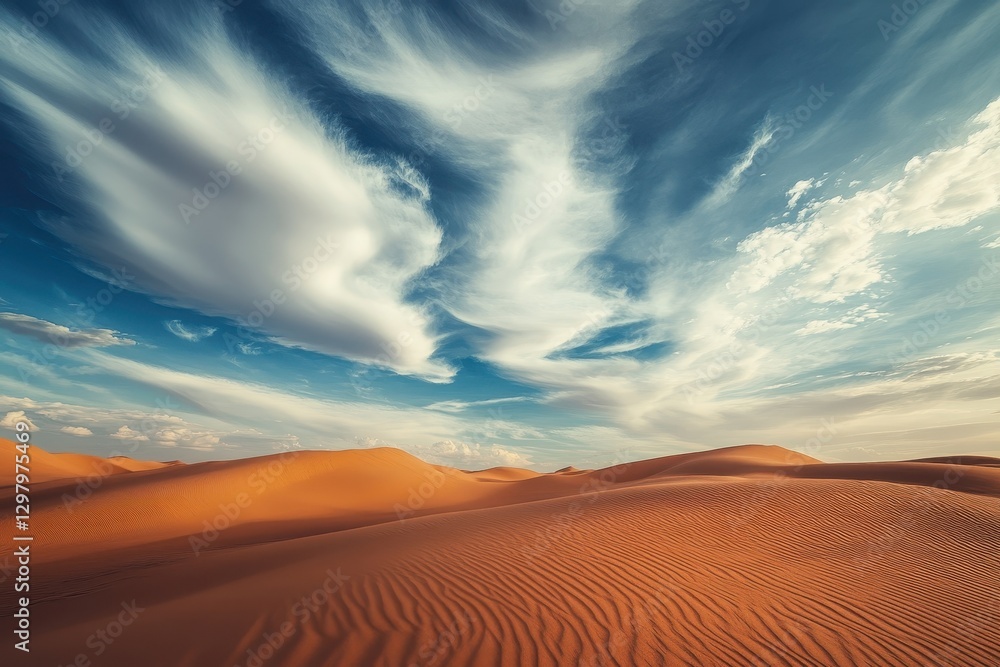 Poster vast undulating sand dunes under a beautiful sky filled with wispy clouds on a serene afternoon in t