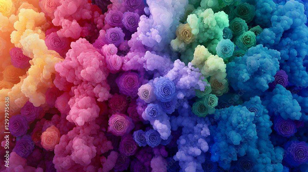 Poster abstract digital artwork displaying a gradient of colorful pixelated texture and forms