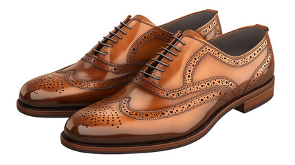 Fototapeta premium Elegant Footwear: Close-up of a pair of meticulously crafted brown leather dress shoes, exuding sophistication and timeless style, embodying classic elegance and professional attire.