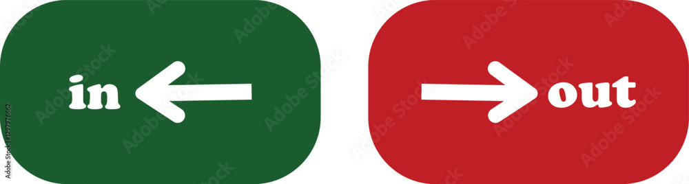 Poster in out arrow icons set. simple arrow big vector collection isolated on transparent background. red o