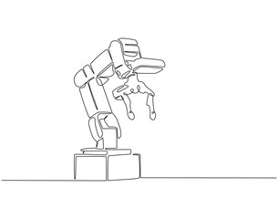 Fototapeta premium Continuous line drawing of robotic arm. Single line illustration of Industrial manipulator. Mechanical robot concept. Editable outline