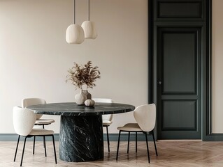 Modern dining experience in elegant home interior design contemporary style minimalist environment eye-level view