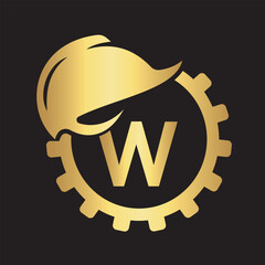 Gear Helmet Logo combine with letter W vector template