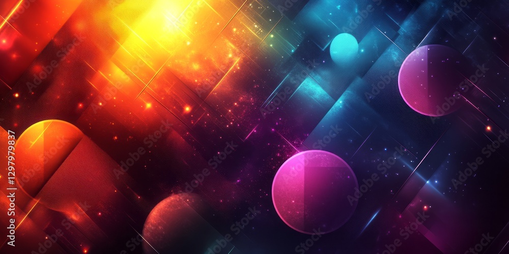 Poster abstract cosmic background with glowing orbs and diagonal lines