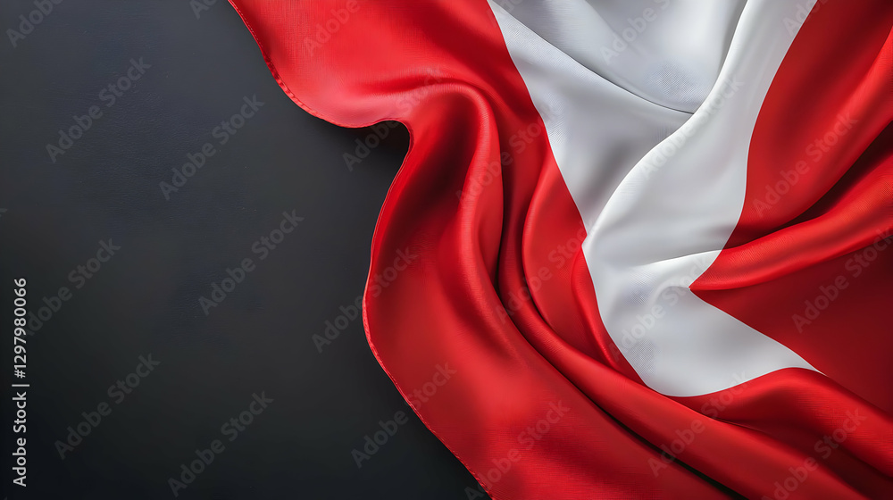 Poster red and white fabric draped over a black surface showing textile texture and flow