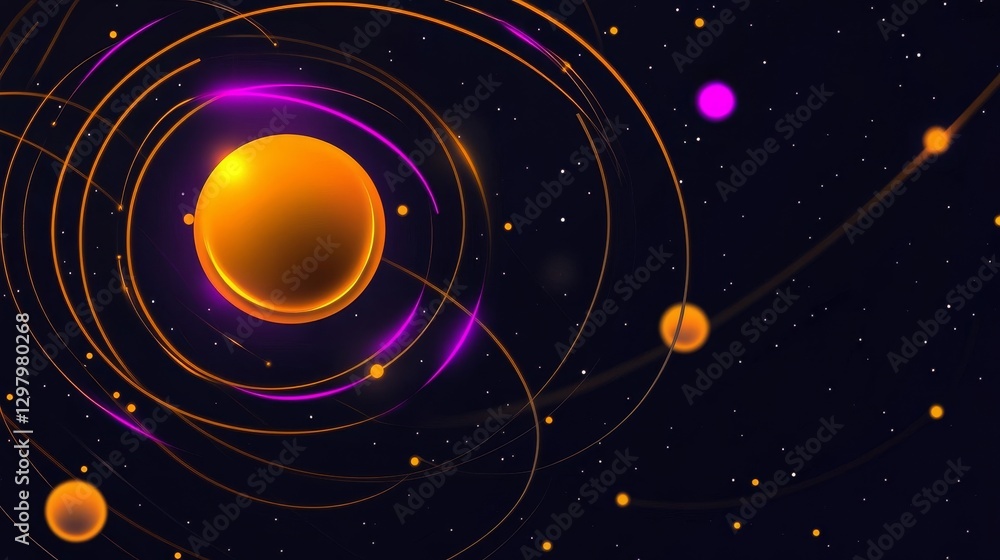 Poster abstract cosmic network orbits with glowing planet and vibrant energy fields technology background f