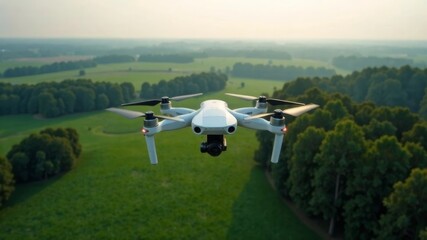 drone in the sky over the forest close up
