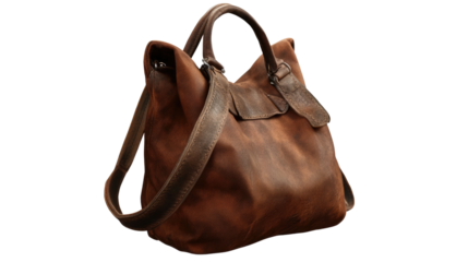 Vintage Leather Handbag: A classic brown leather handbag exudes timeless elegance, showcasing its supple texture and refined design. It epitomizes style and functionality, perfect for everyday use.