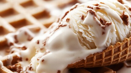 Melting ice cream running down the sides of the cone .
